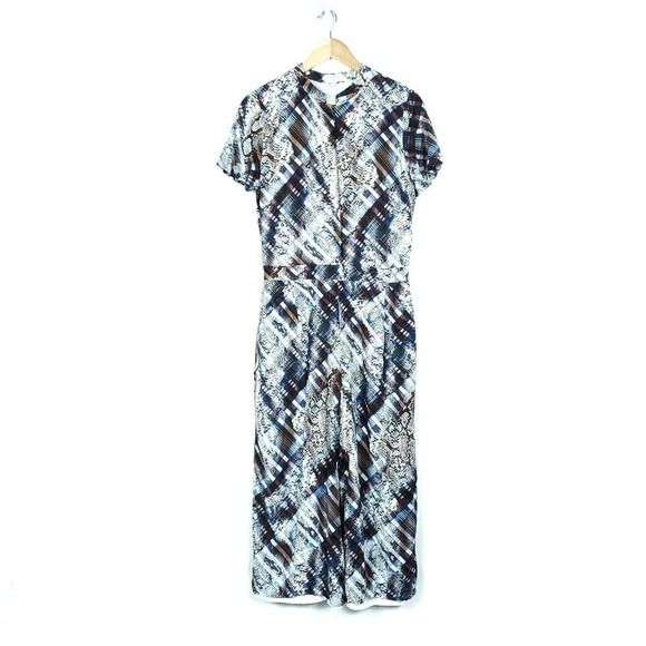 Ted Baker Balay Jumpsuit 3 Medium Brown Quartz Abstract Plaid Short Sleeve - Picture 1 of 11